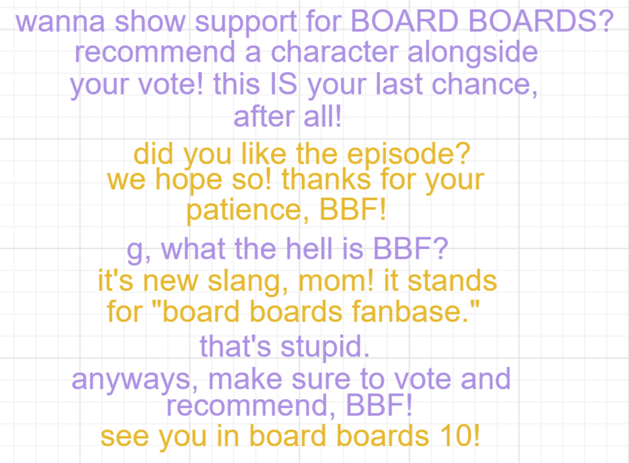 A panel from I've Been Everywhere, Man, episode nine of the Board Boards object show by Furretwalk/WalkingFurret.